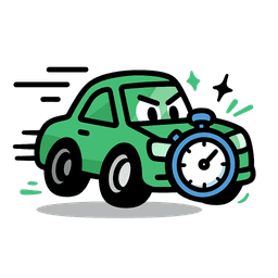 Speedy car character with timer and stopwatch showing ultra-fast service